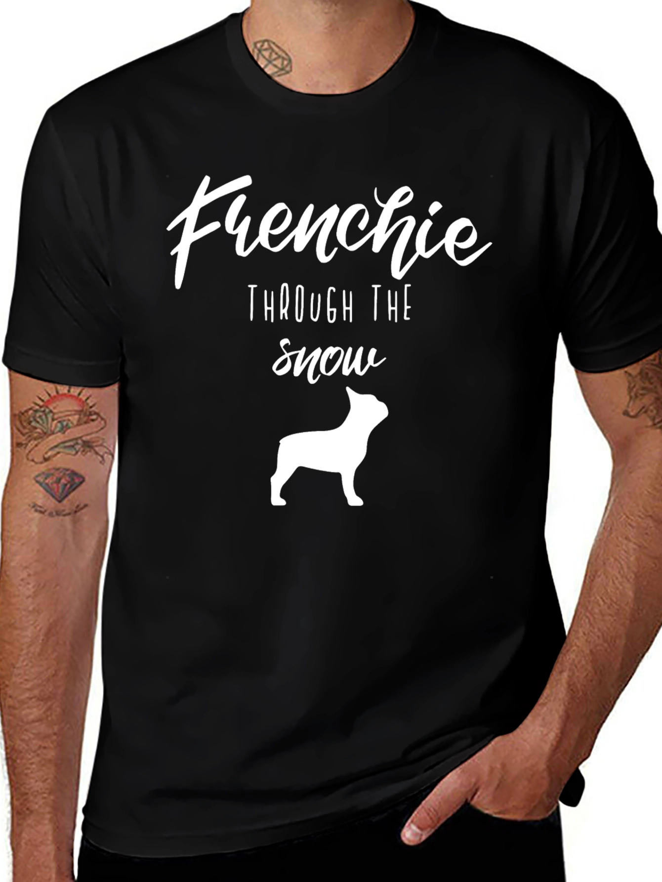 Frenchie Through the Snow Black T-Shirt