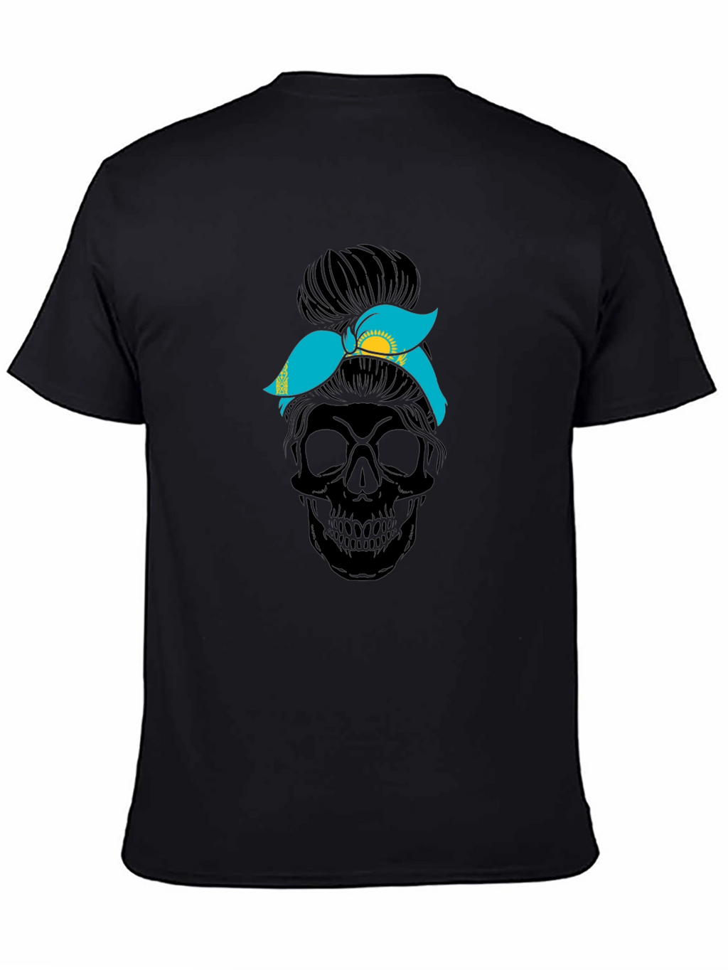 Skull Messy Bun Kazakhstan Flag T-Shirt
