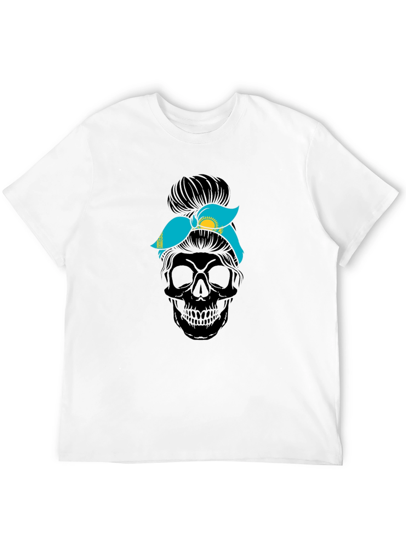 Skull Messy Bun Kazakhstan Flag T-Shirt