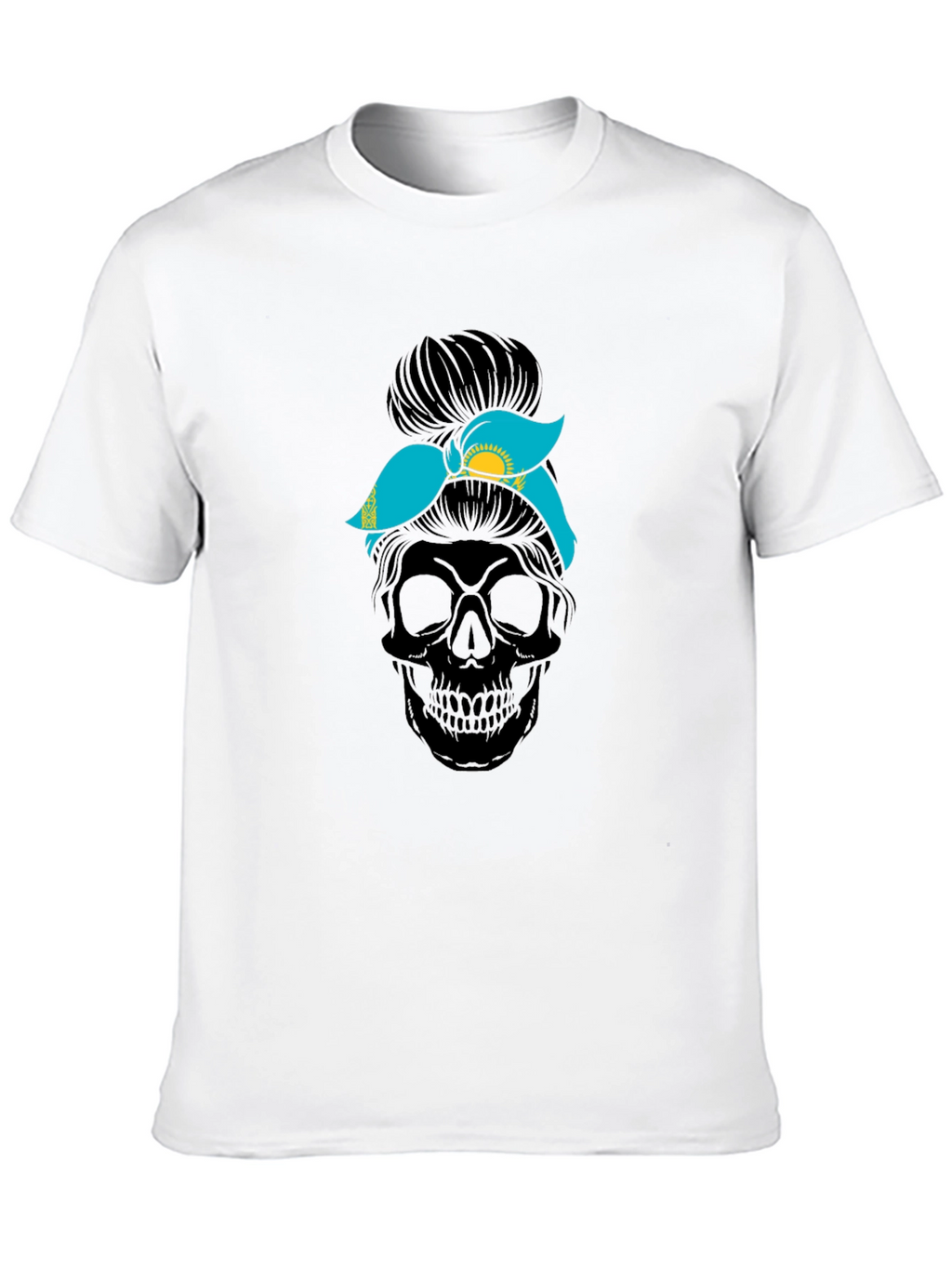 Skull Messy Bun Kazakhstan Flag T-Shirt