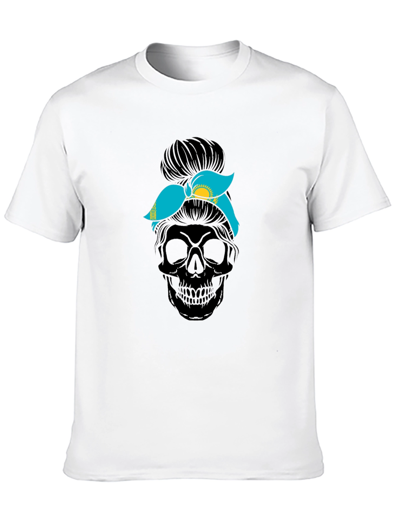 Skull Messy Bun Kazakhstan Flag T-Shirt
