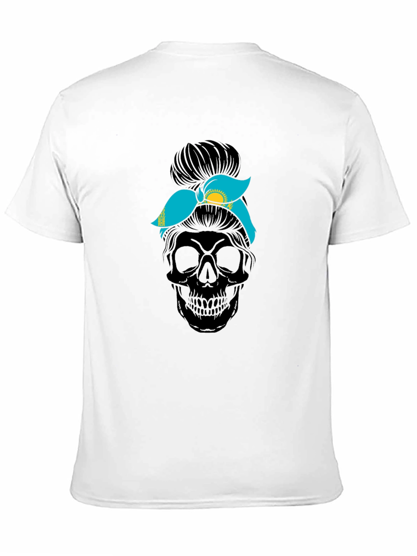 Skull Messy Bun Kazakhstan Flag T-Shirt