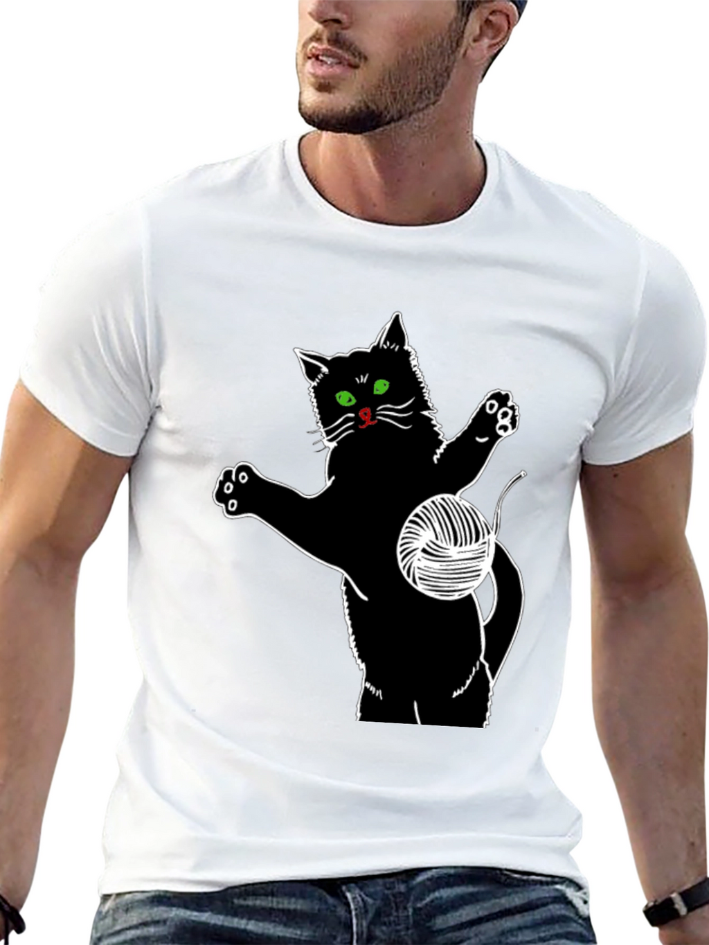 Black Cat T-Shirt with Yarn Ball Graphic