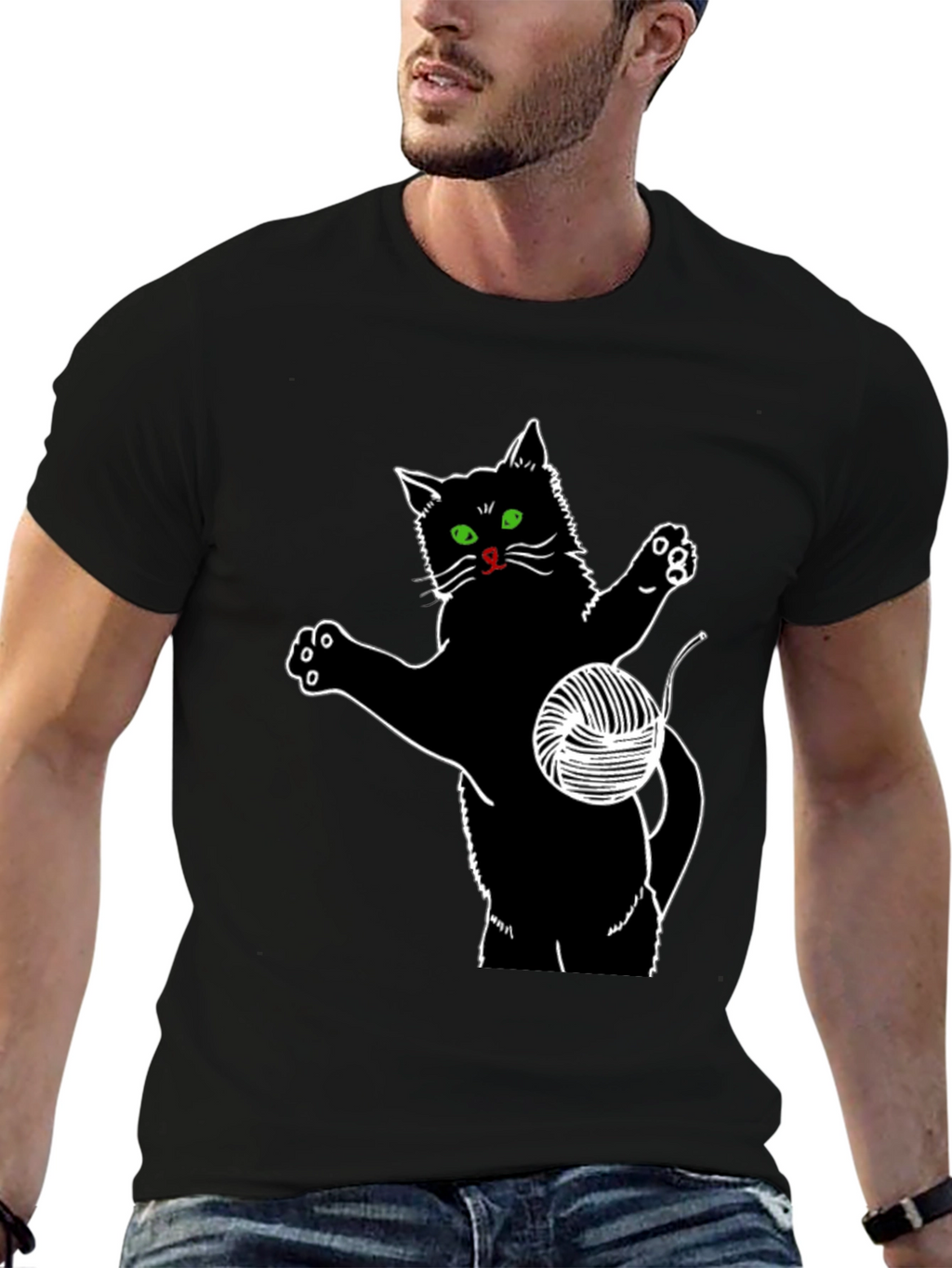 Black Cat T-Shirt with Yarn Ball Graphic