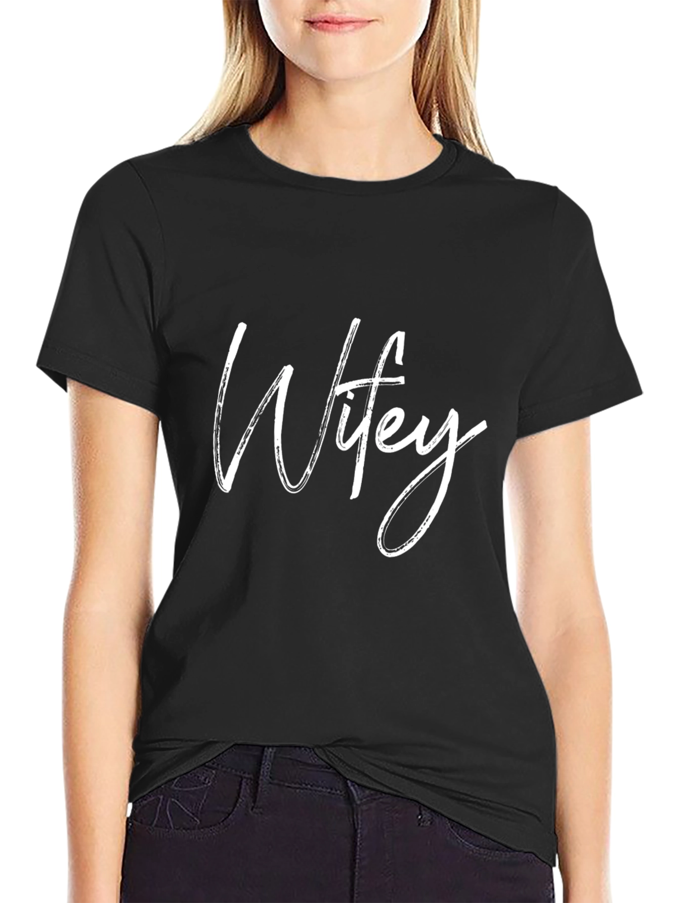 Wifey Graphic Tee - Black Crewneck T-Shirt