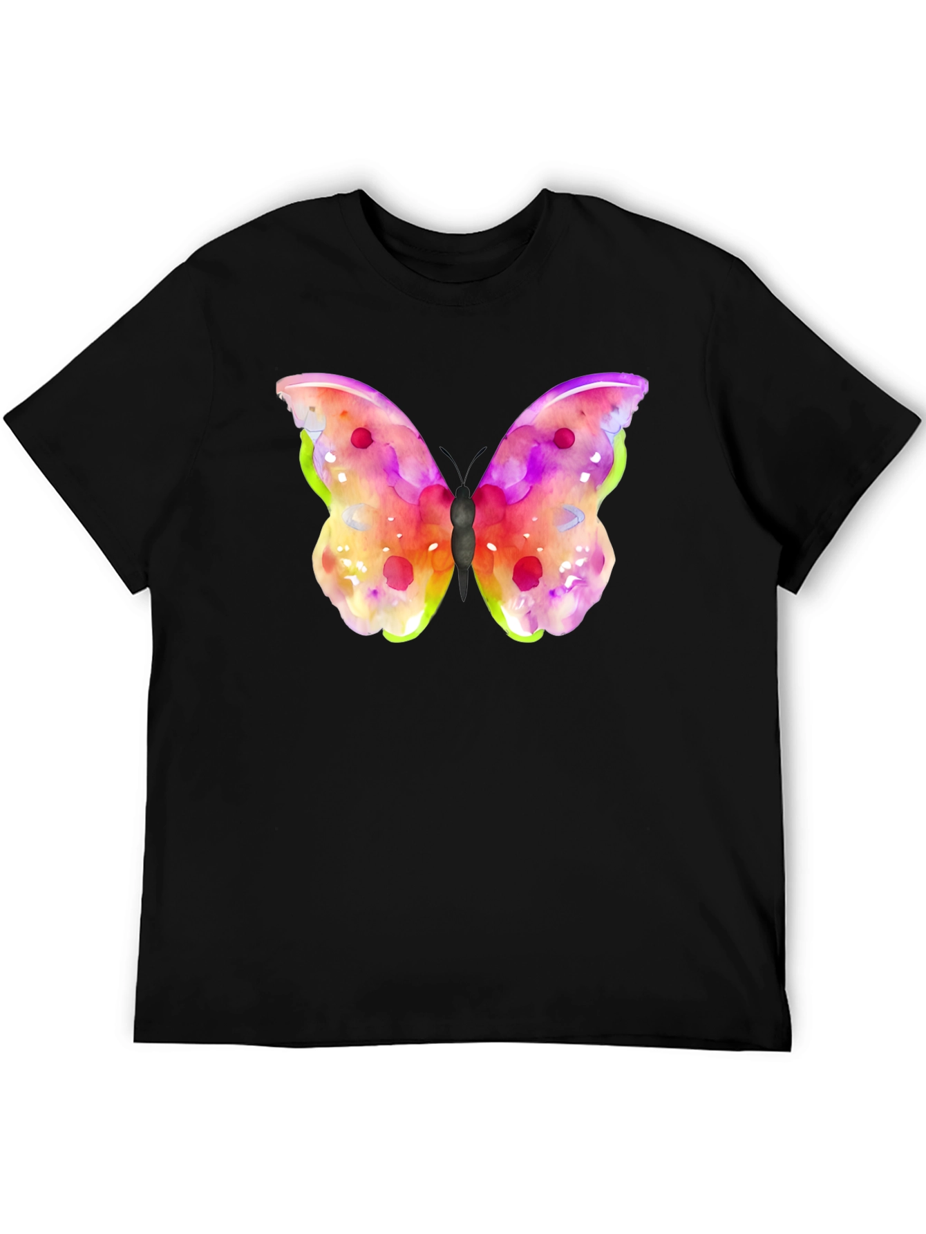 Watercolor Butterfly Graphic Black T-Shirt