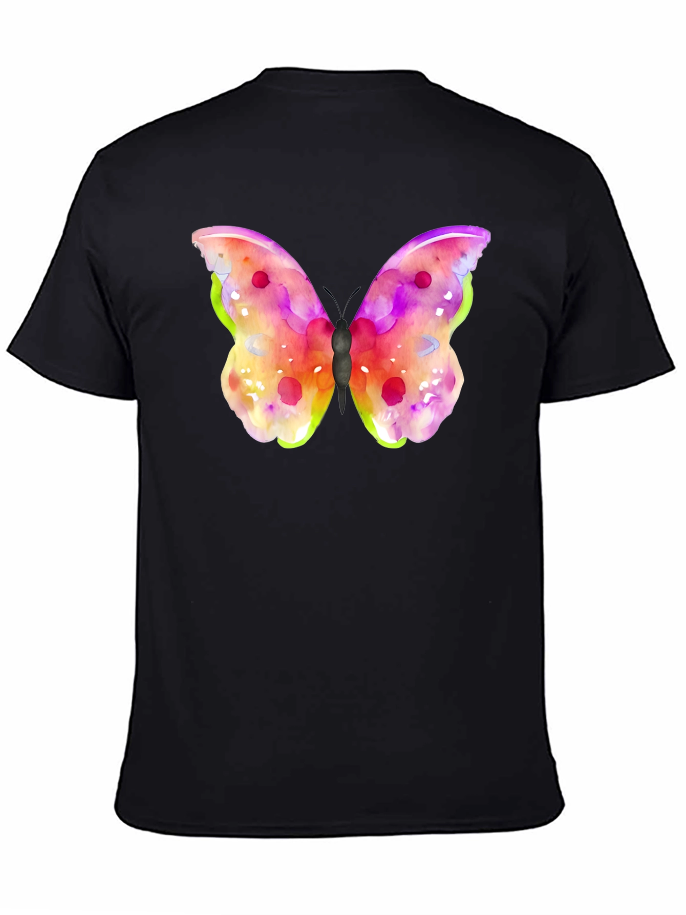 Watercolor Butterfly Graphic Black T-Shirt