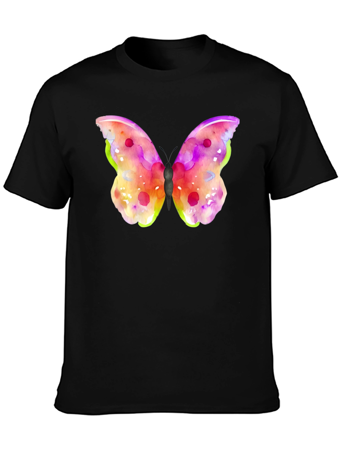 Watercolor Butterfly Graphic Black T-Shirt