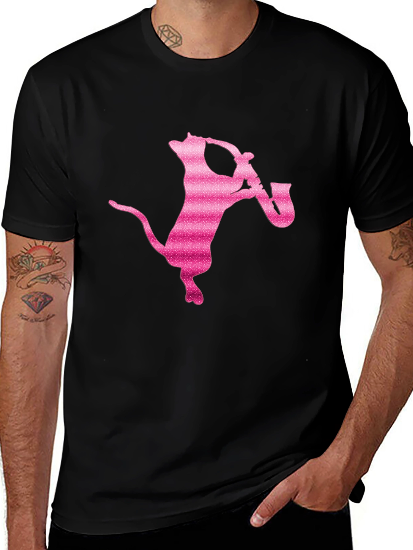 Cool Cat Saxophone T-Shirt - Black
