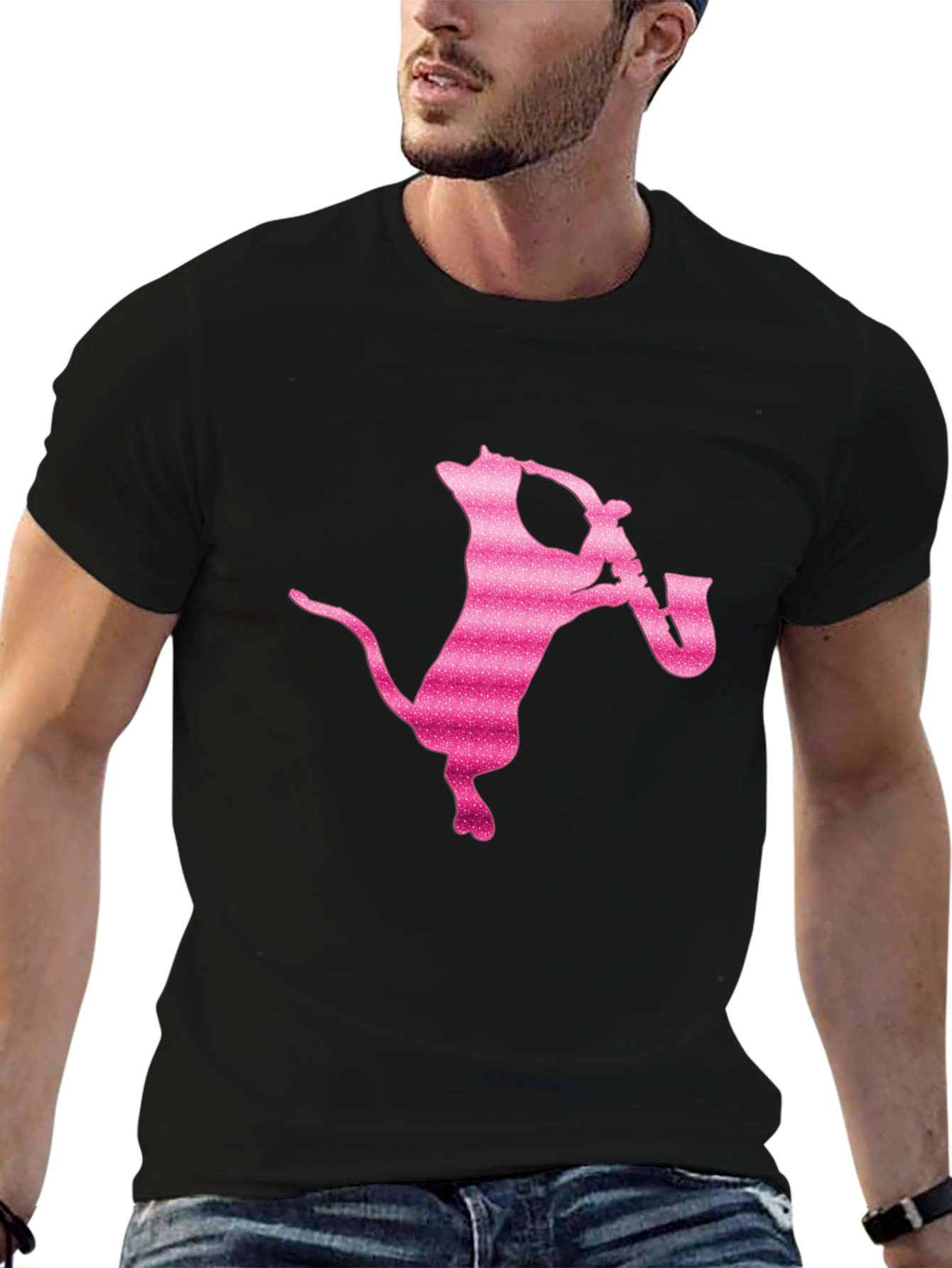 Cool Cat Saxophone T-Shirt - Black