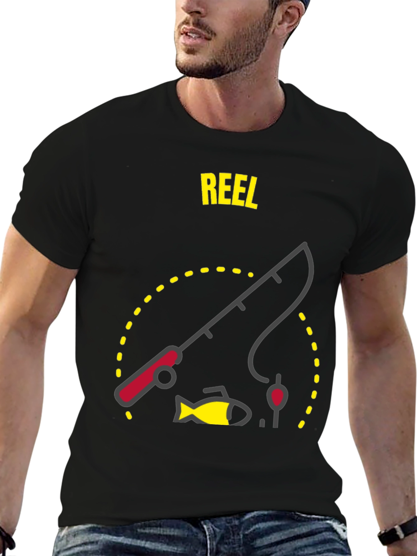 Reel Fishing T-Shirt - Black Graphic Tee