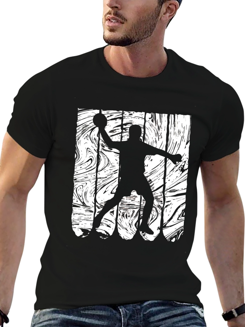 Handball Player Silhouette Graphic Tee - Black