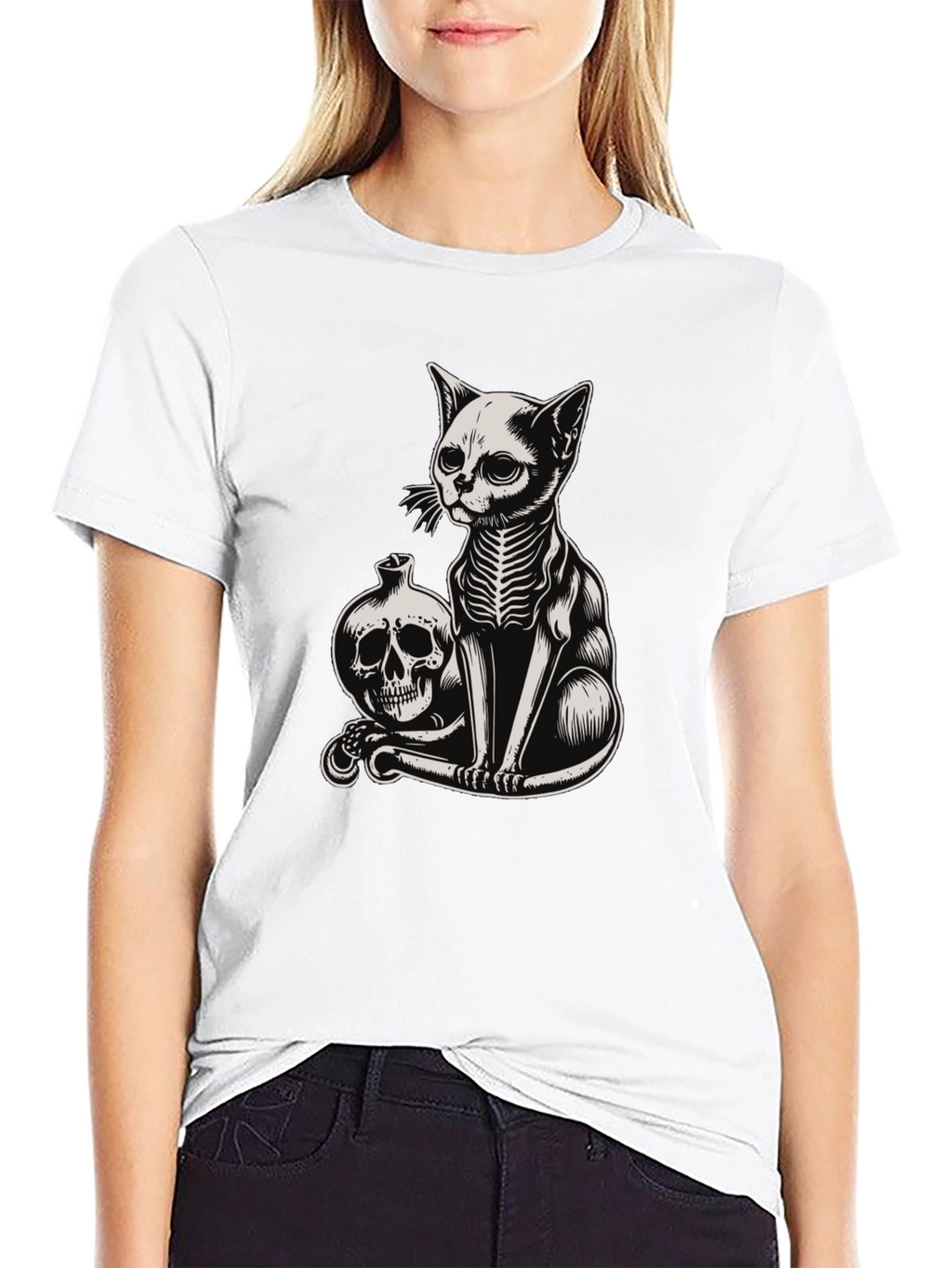 Skeleton Cat T-Shirt - Gothic Style