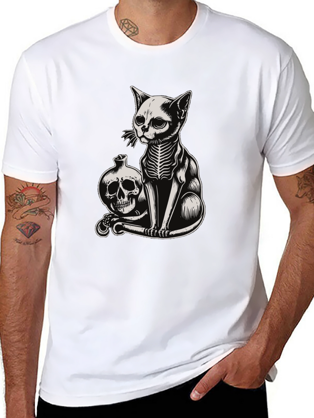 Skeleton Cat T-Shirt - Gothic Style