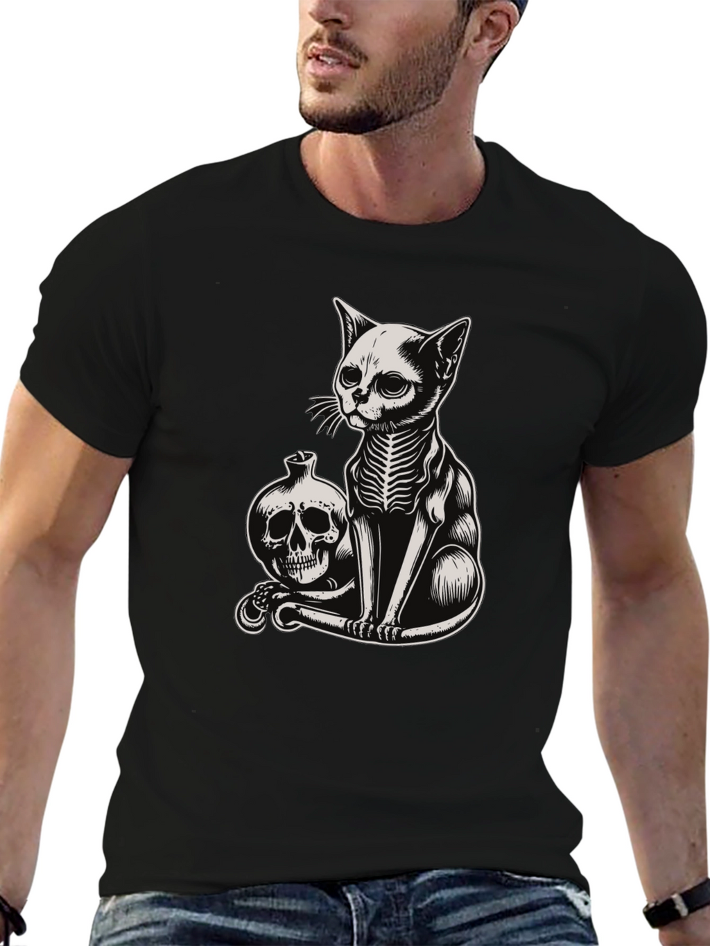 Skeleton Cat T-Shirt - Gothic Style