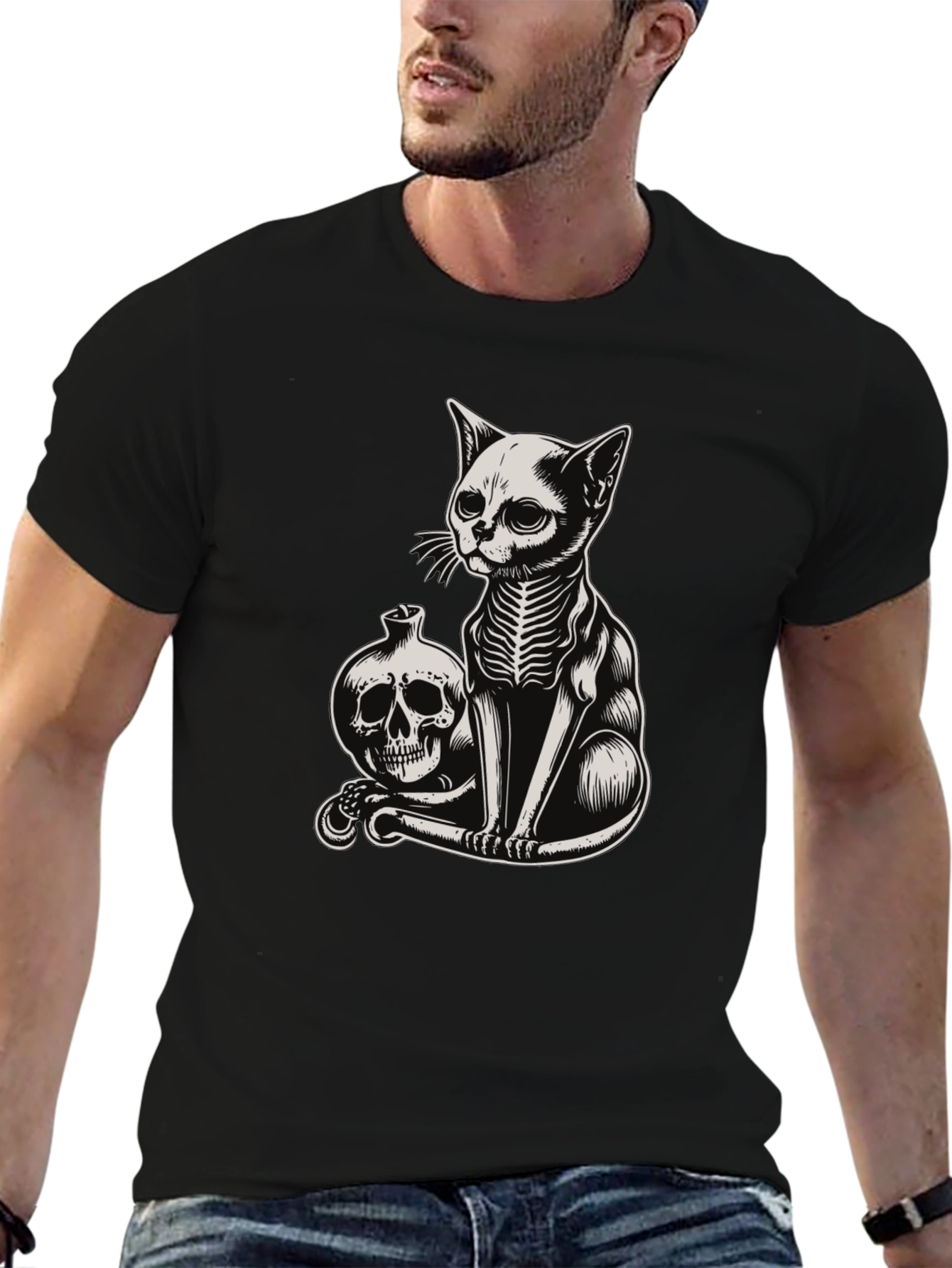 Skeleton Cat T-Shirt - Gothic Style