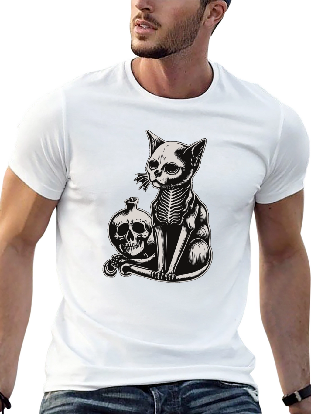 Skeleton Cat T-Shirt - Gothic Style