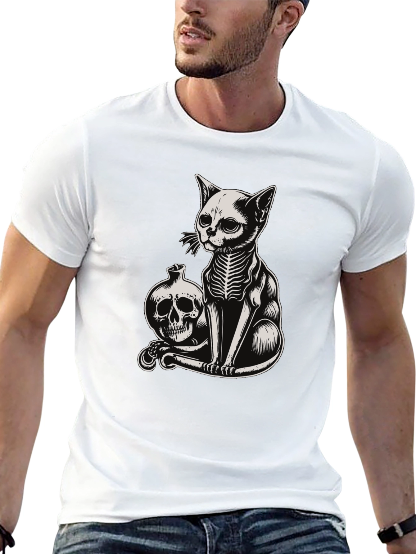 Skeleton Cat T-Shirt - Gothic Style