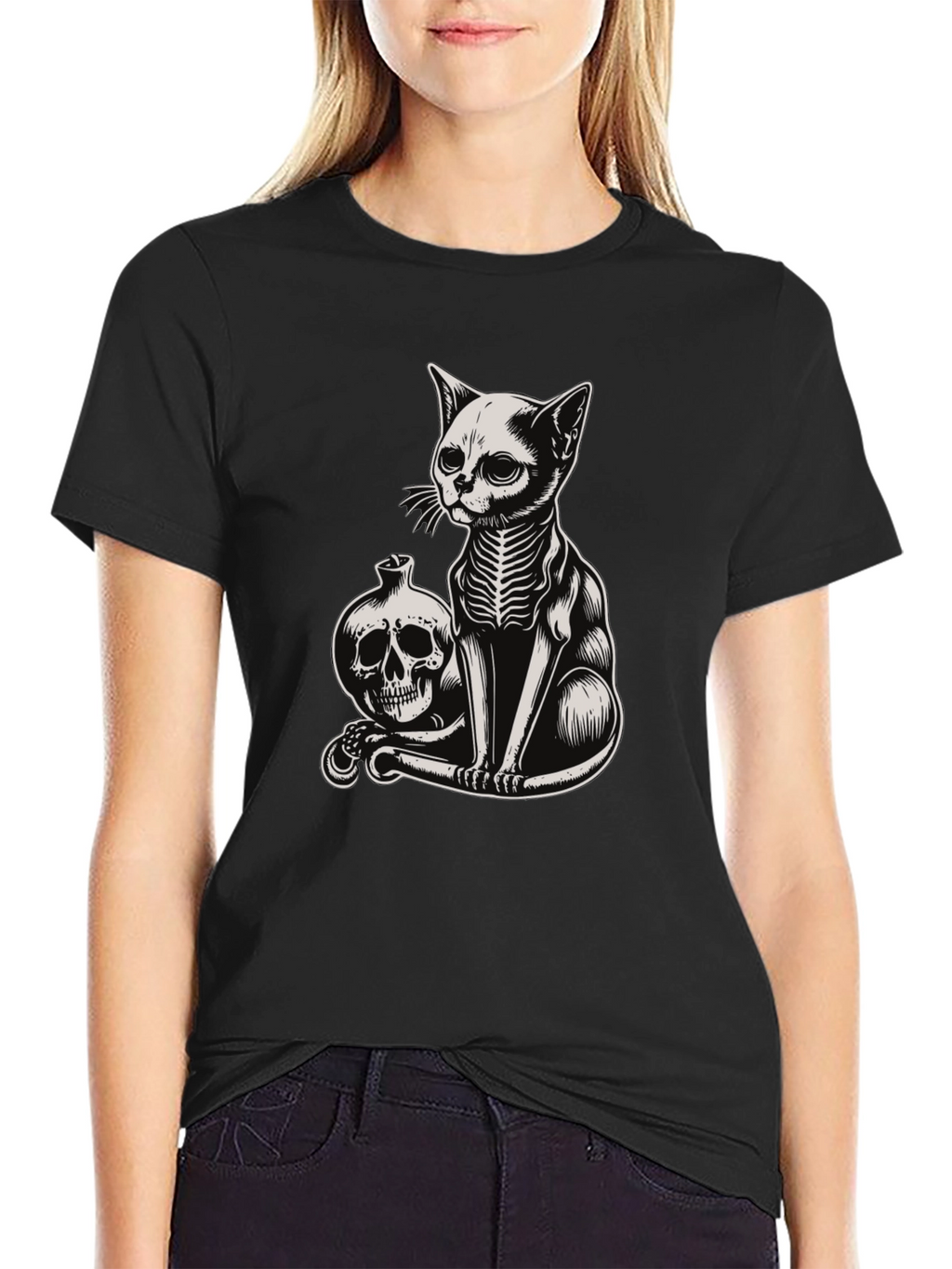 Skeleton Cat T-Shirt - Gothic Style