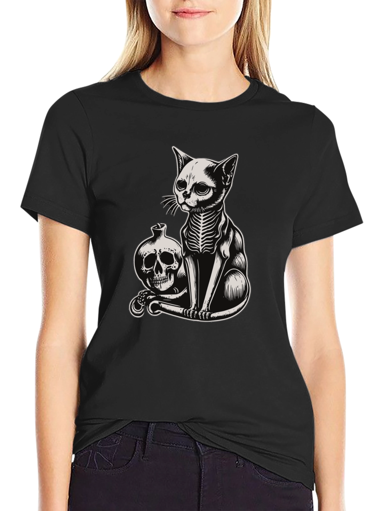 Skeleton Cat T-Shirt - Gothic Style