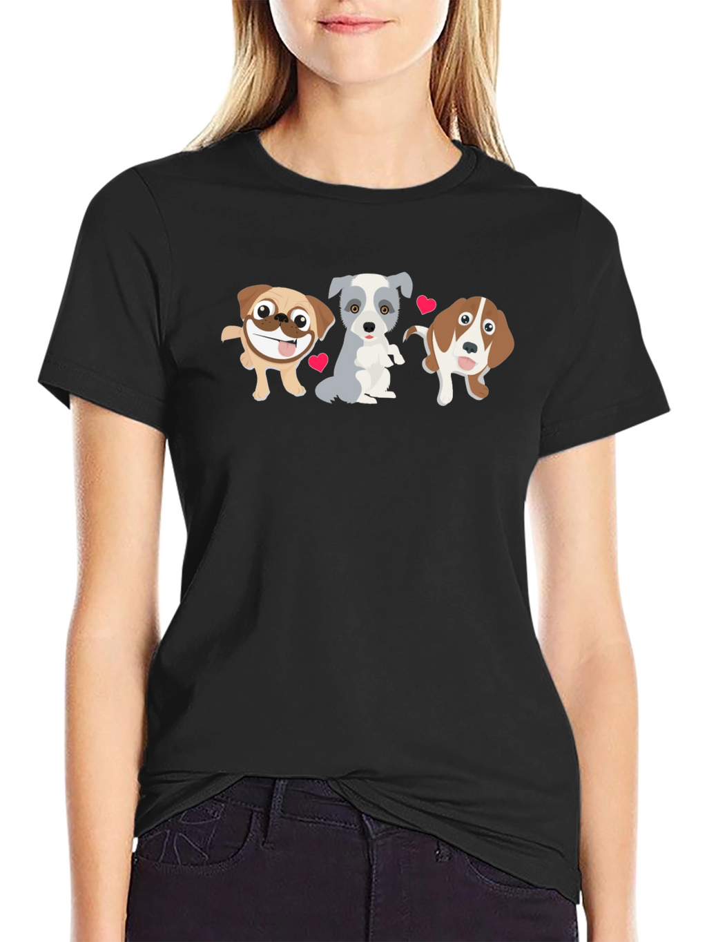 Cute Cartoon Dogs Black T-Shirt