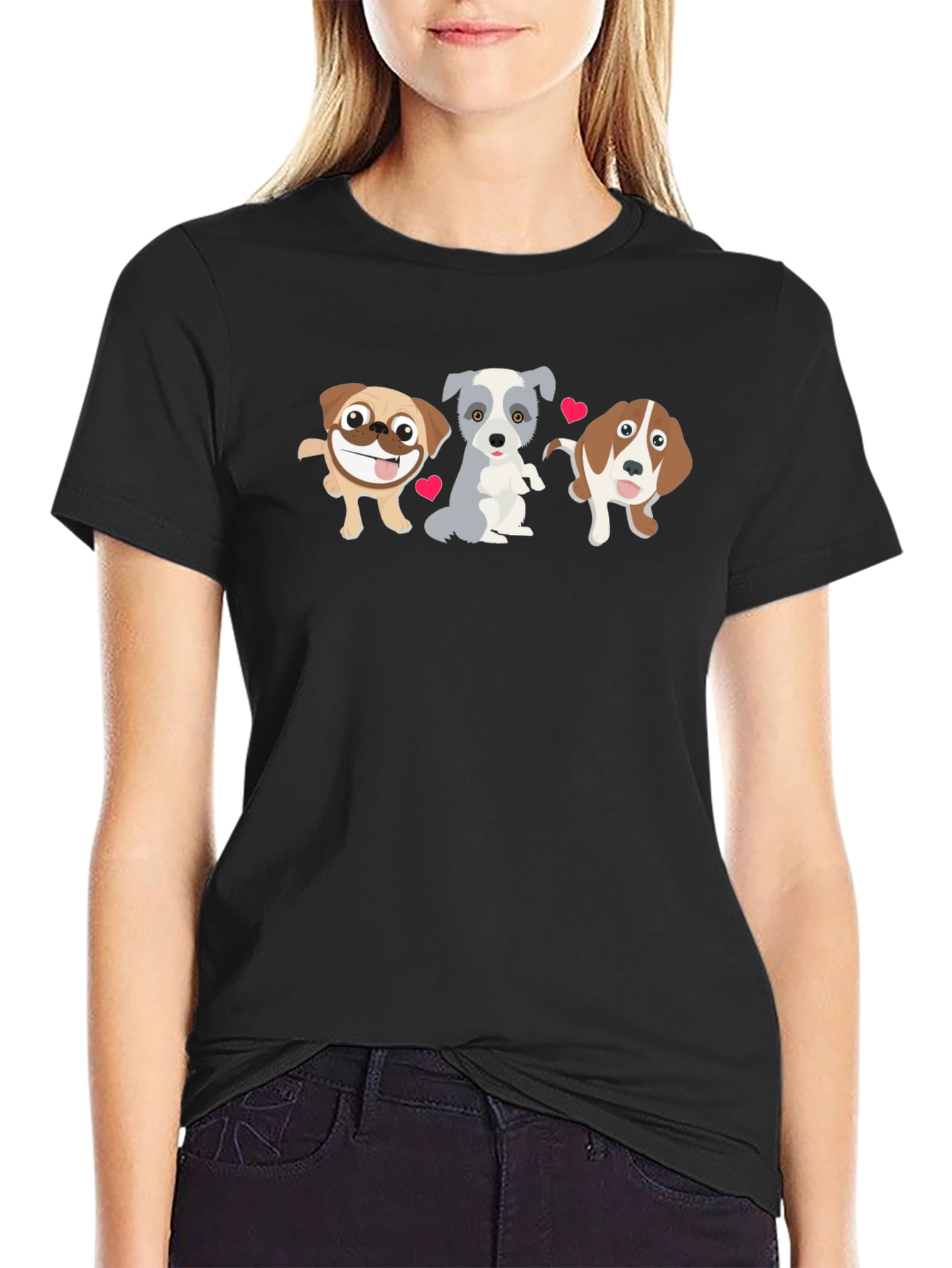 Cute Cartoon Dogs Black T-Shirt