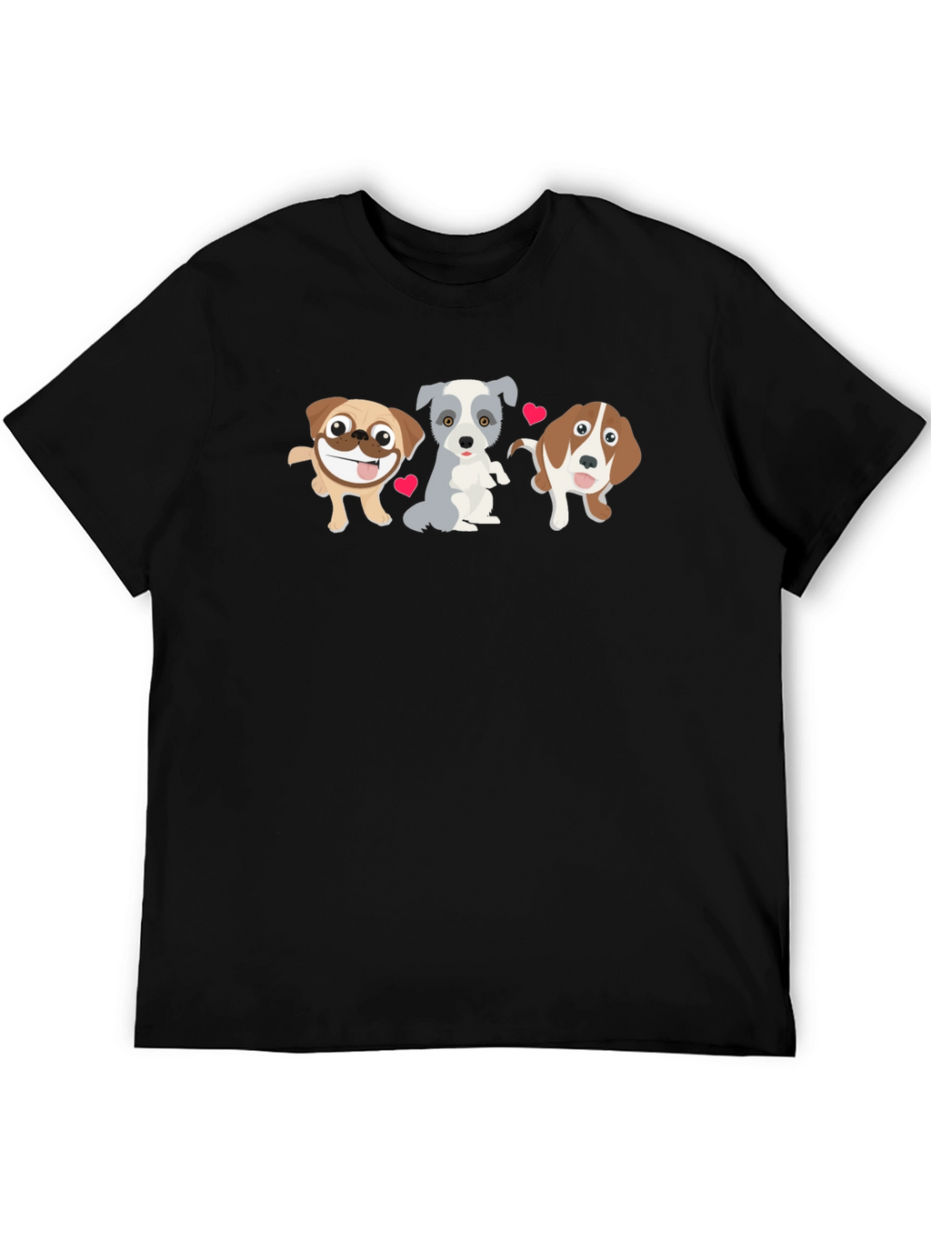Cute Cartoon Dogs Black T-Shirt