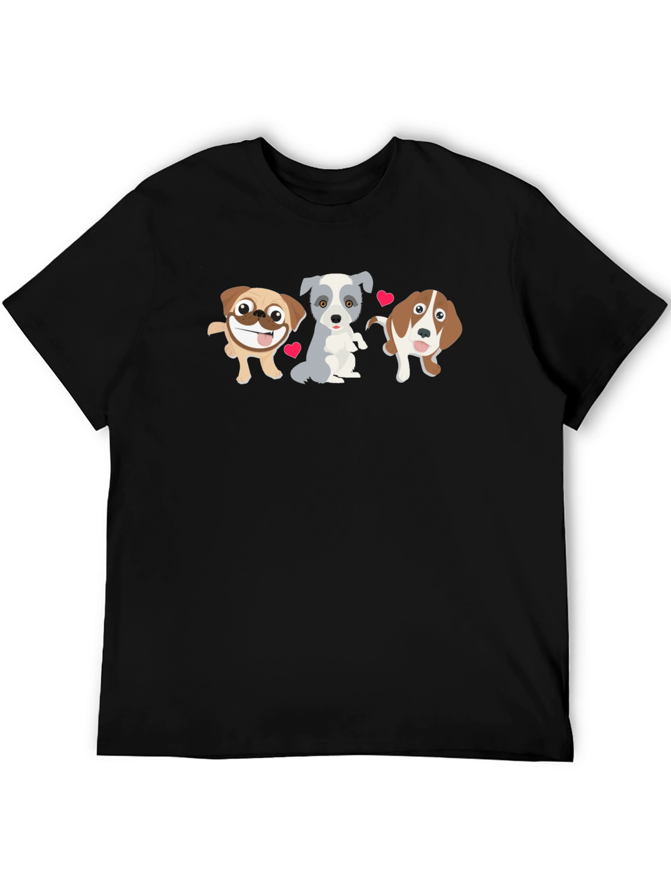 Cute Cartoon Dogs Black T-Shirt
