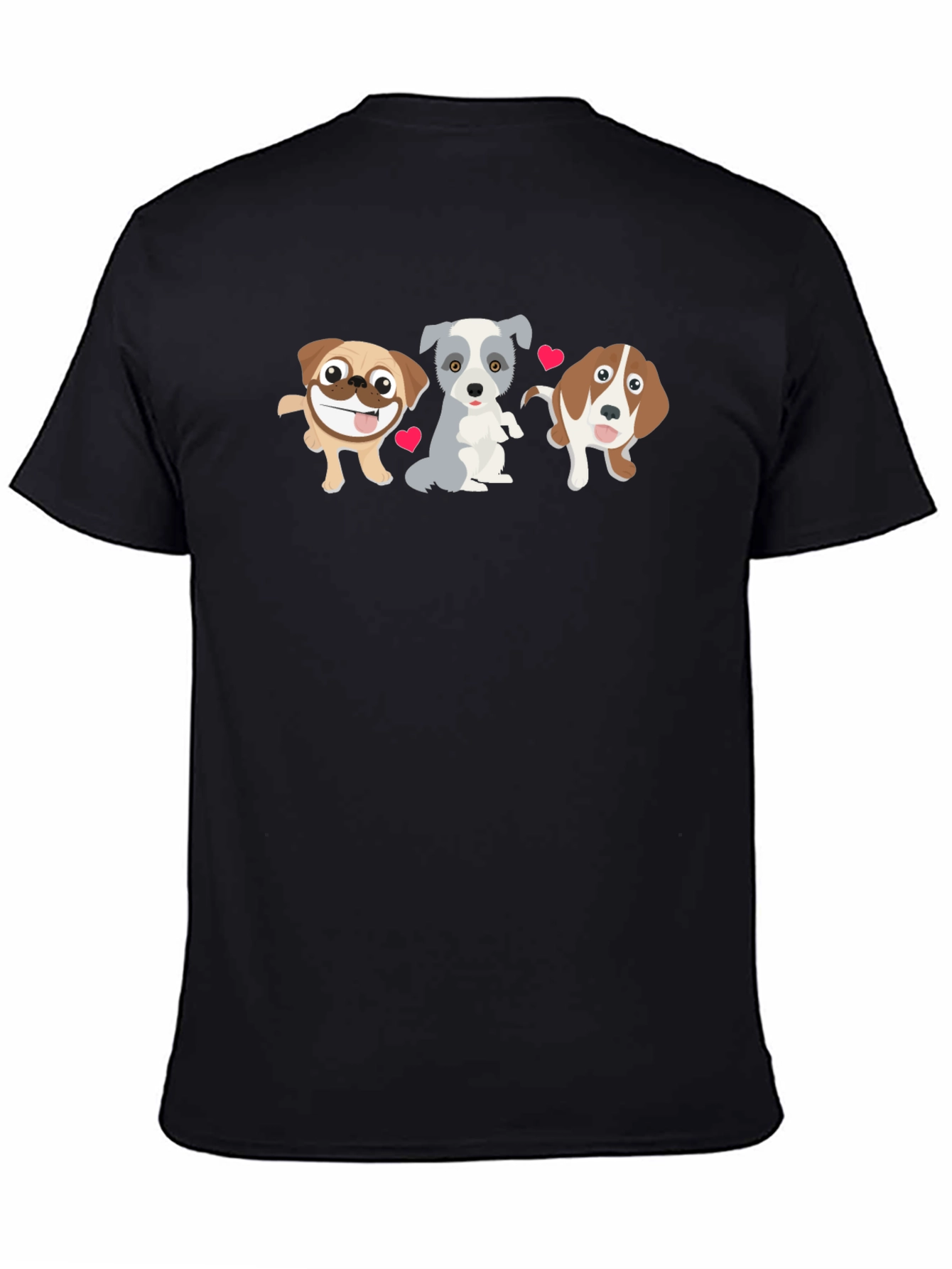 Cute Cartoon Dogs Black T-Shirt