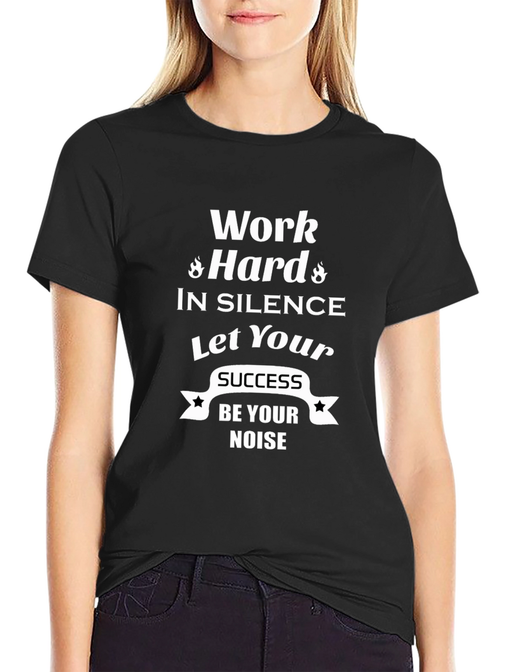 Motivational Black T-Shirt: Work Hard In Silence