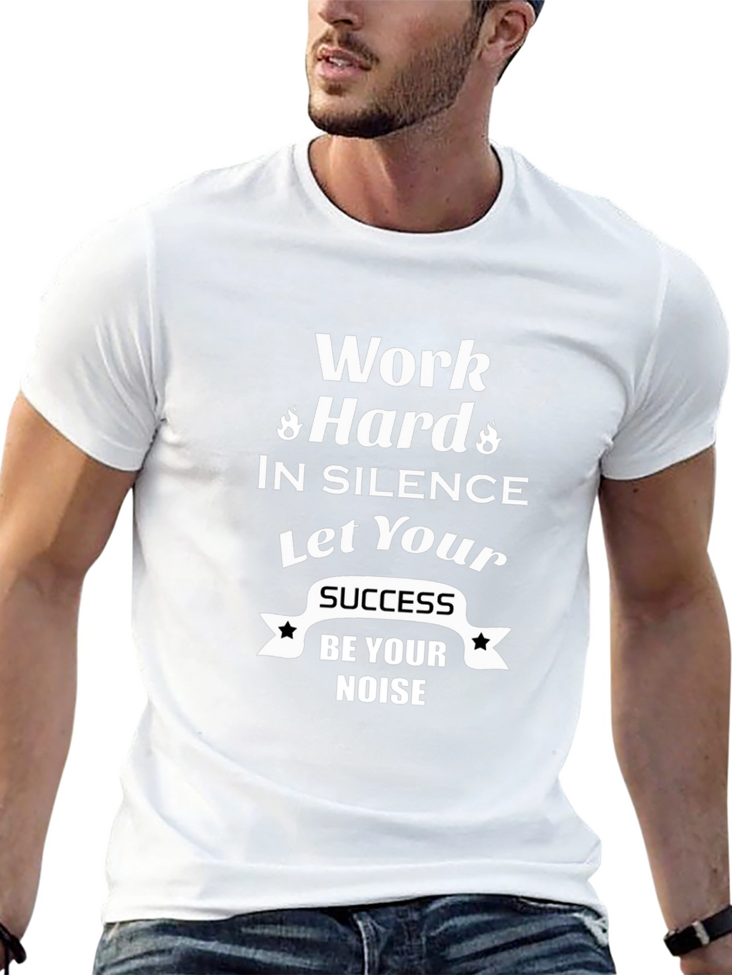 Motivational Black T-Shirt: Work Hard In Silence