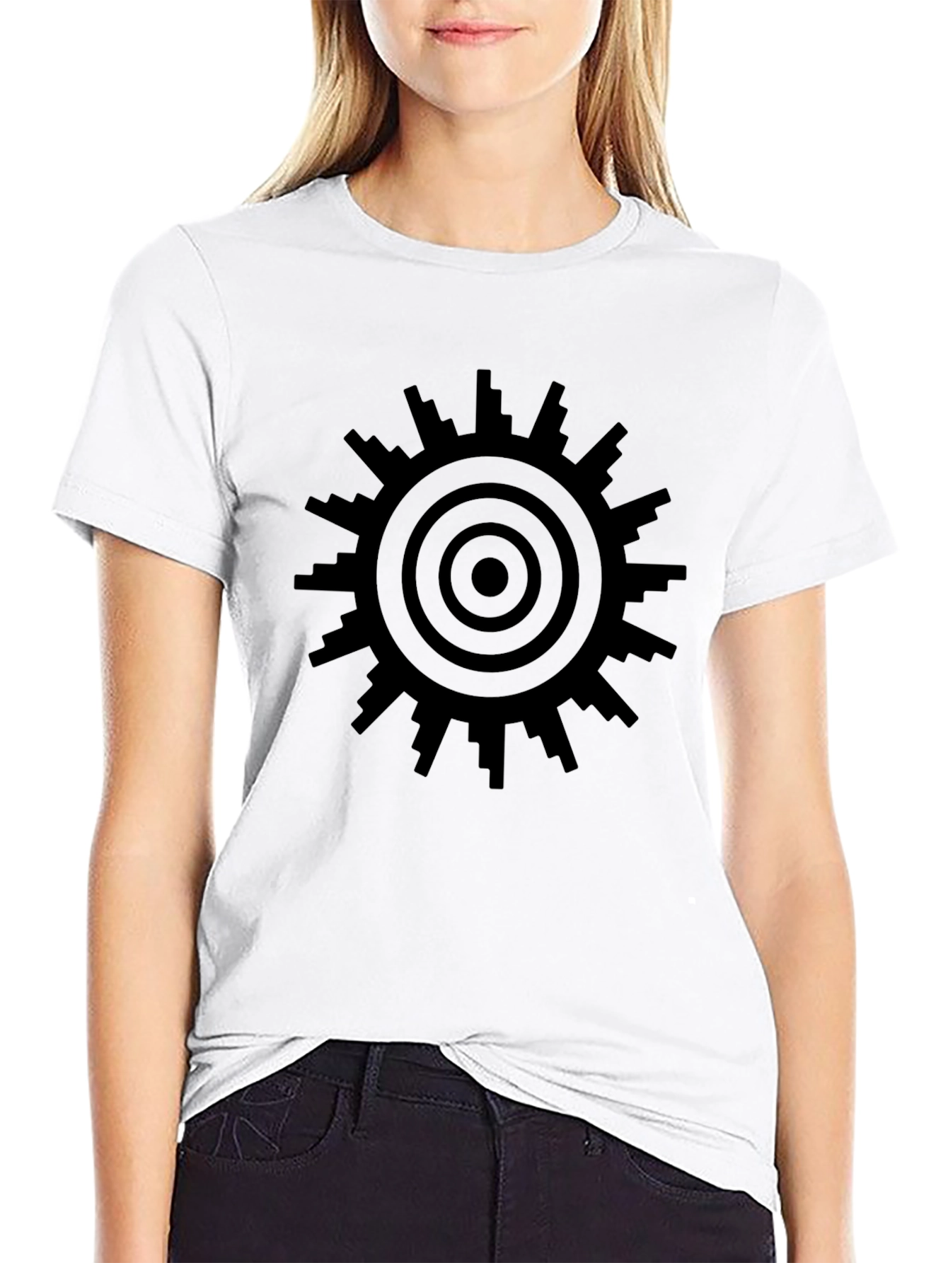 Geometric Sunburst T-Shirt - Modern Cityscape Design