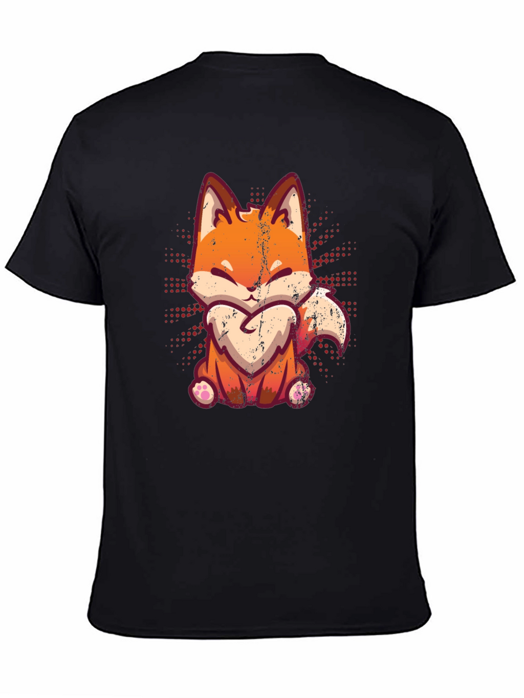 Cute Fox Graphic Print Black T-Shirt