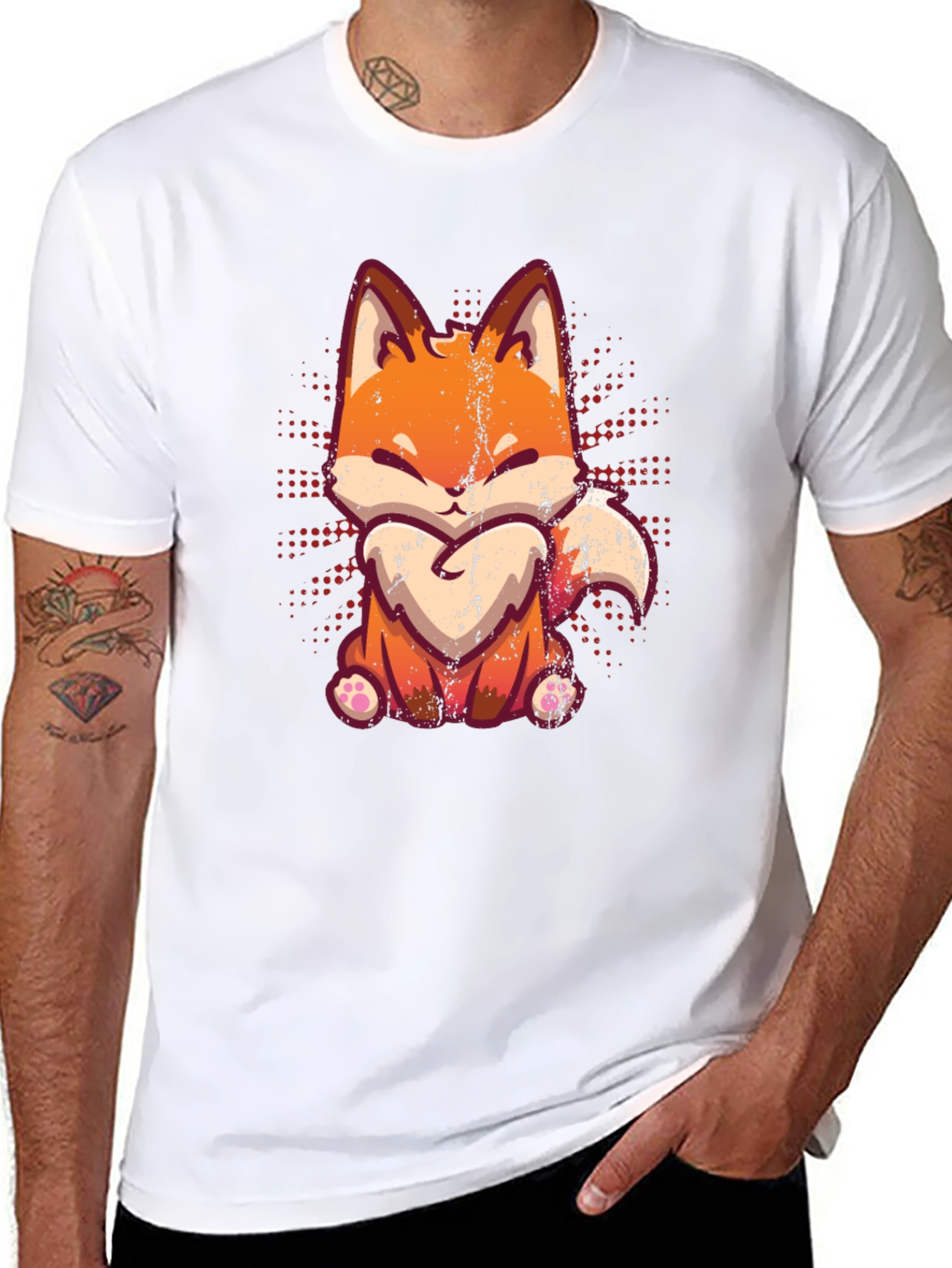Cute Fox Graphic Print Black T-Shirt