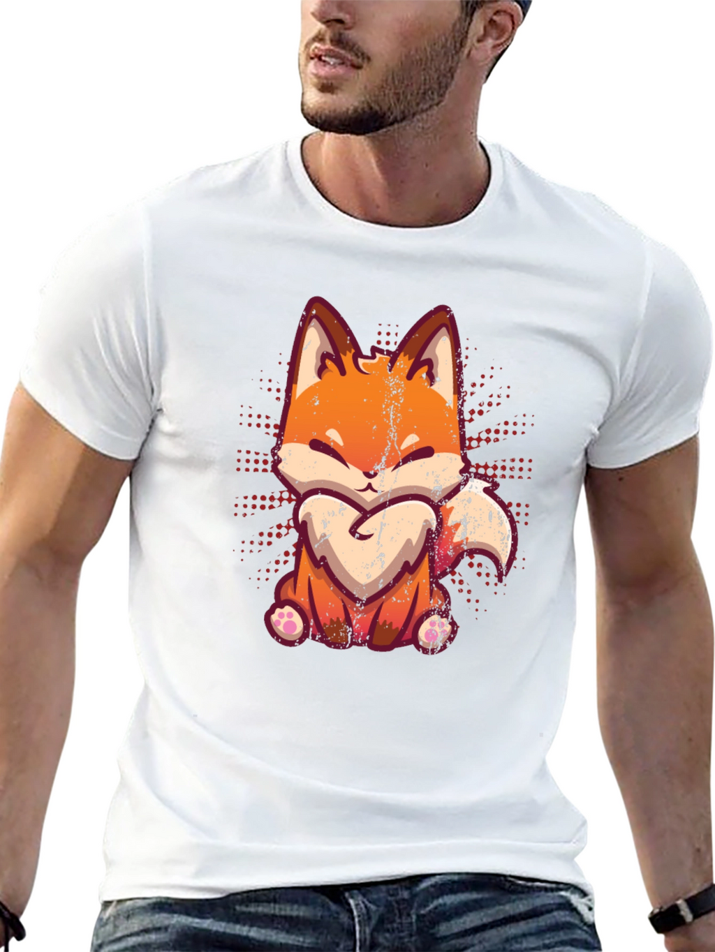 Cute Fox Graphic Print Black T-Shirt