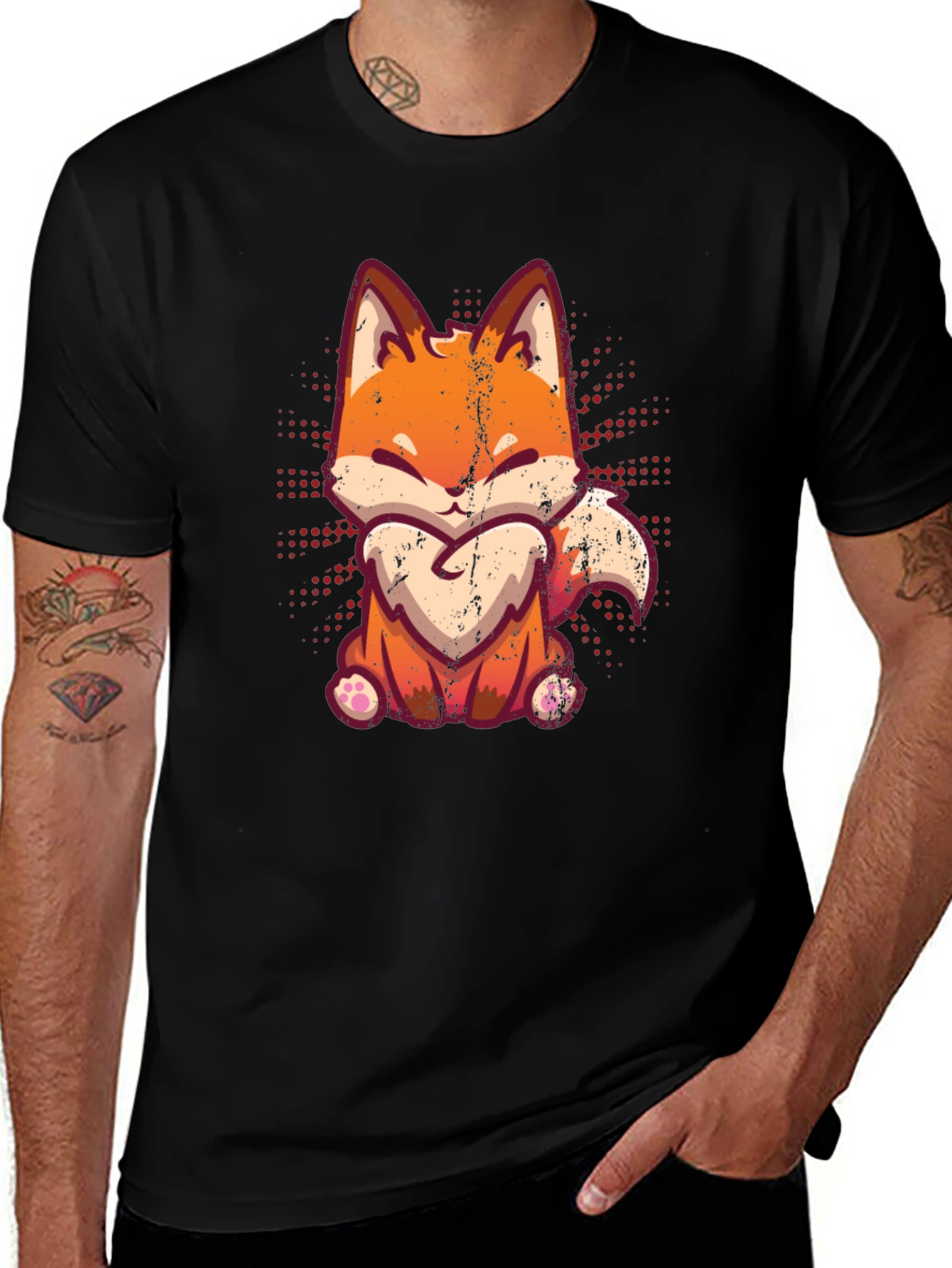 Cute Fox Graphic Print Black T-Shirt