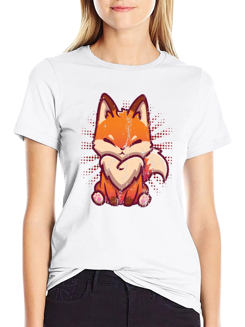 Cute Fox Graphic Print Black T-Shirt