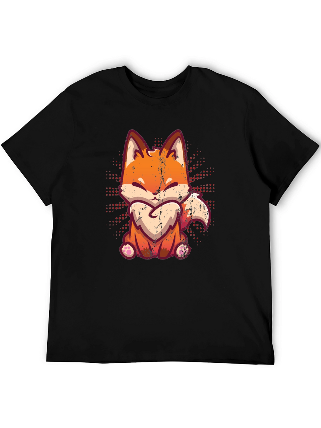 Cute Fox Graphic Print Black T-Shirt