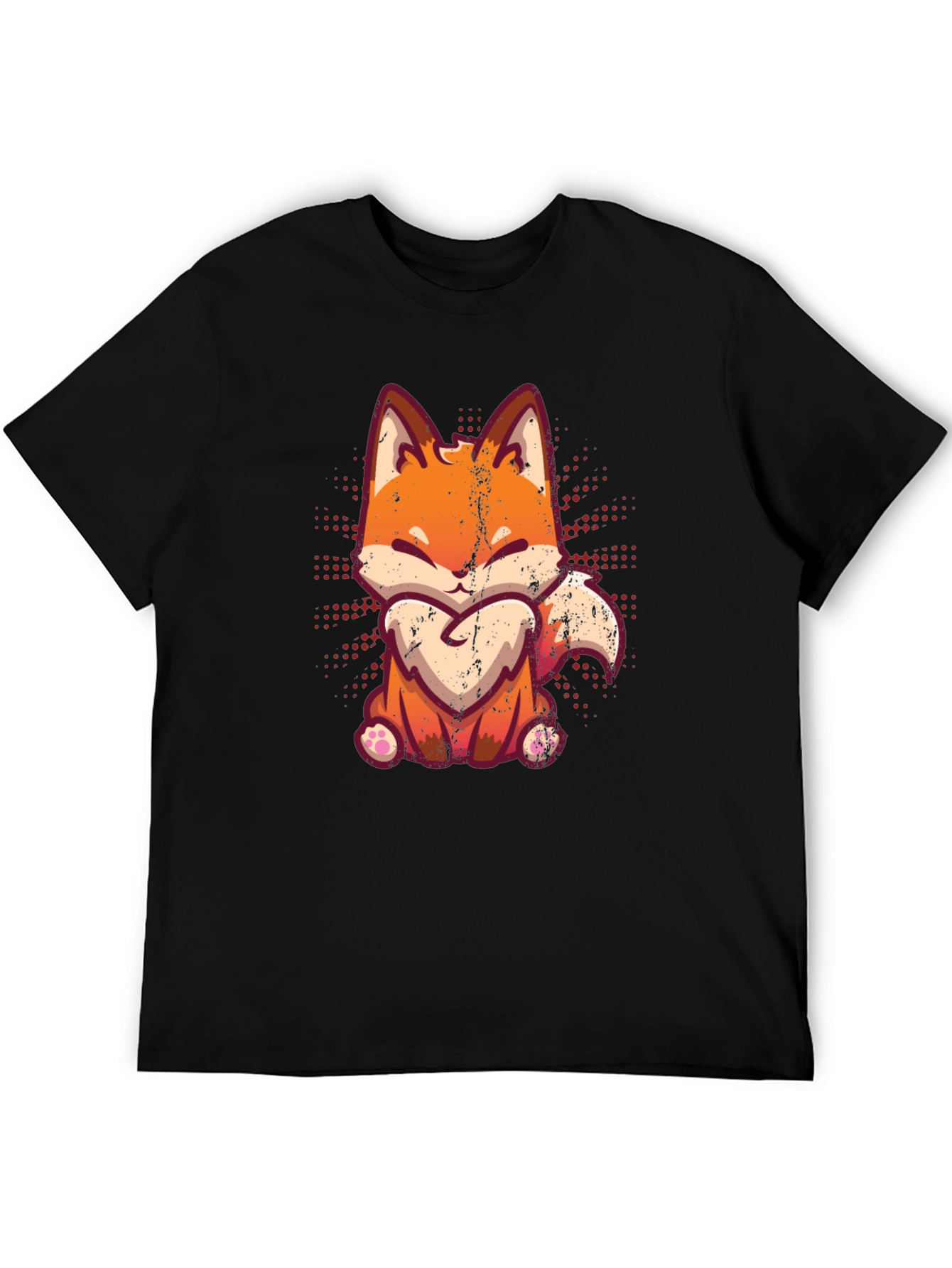 Cute Fox Graphic Print Black T-Shirt