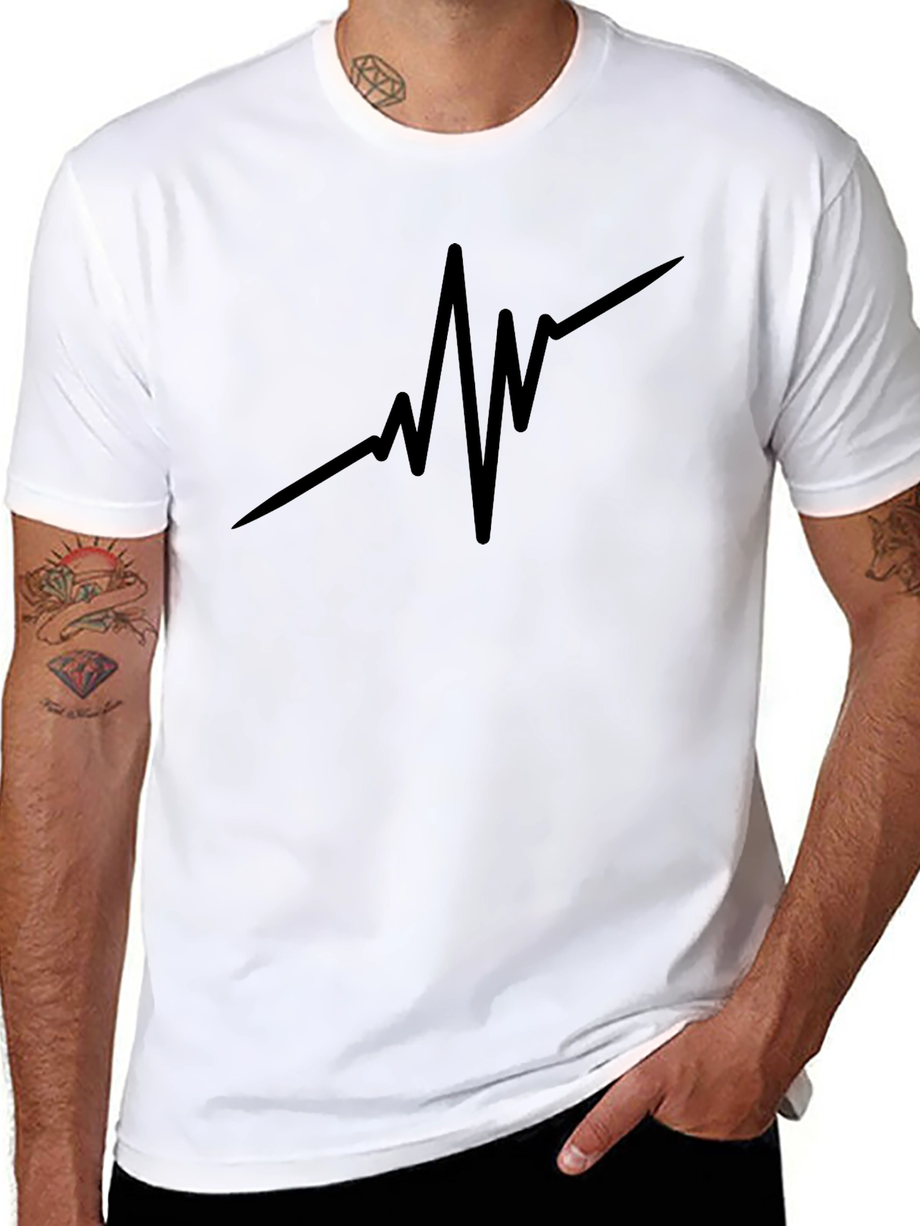 Mens Black T-Shirt - Heartbeat Design