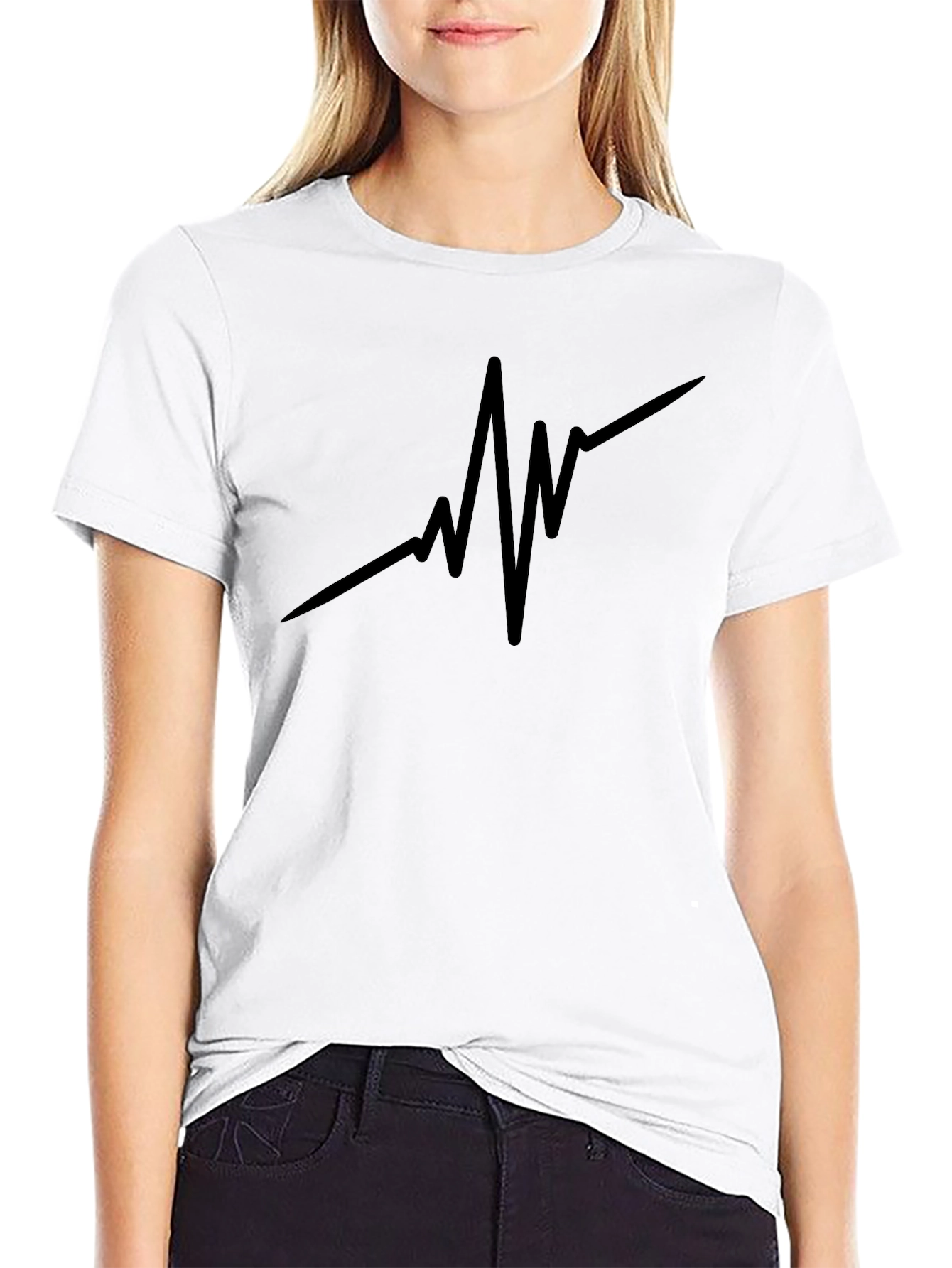 Mens Black T-Shirt - Heartbeat Design