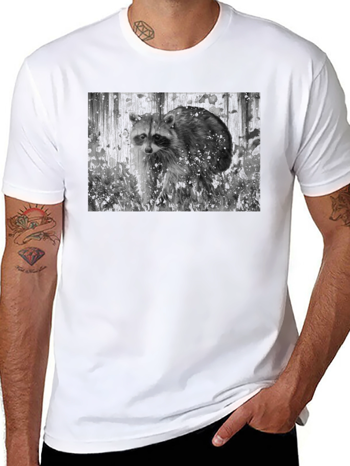 Raccoon Graphic Tee - Black Casual T-Shirt