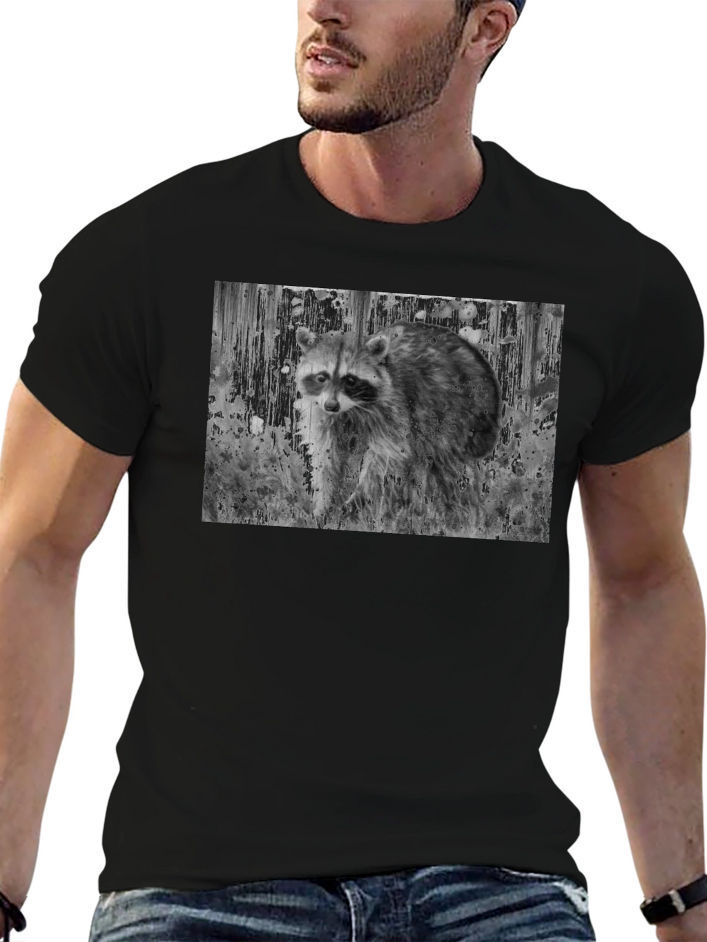 Raccoon Graphic Tee - Black Casual T-Shirt