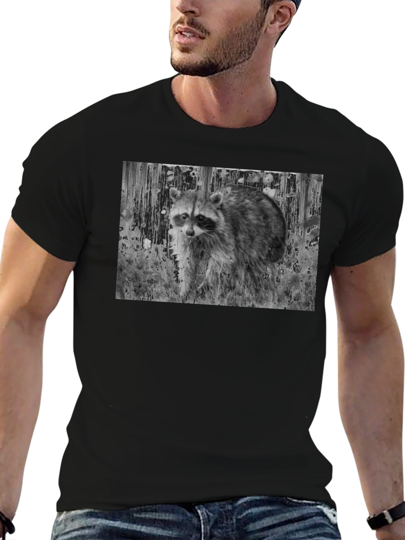 Raccoon Graphic Tee - Black Casual T-Shirt