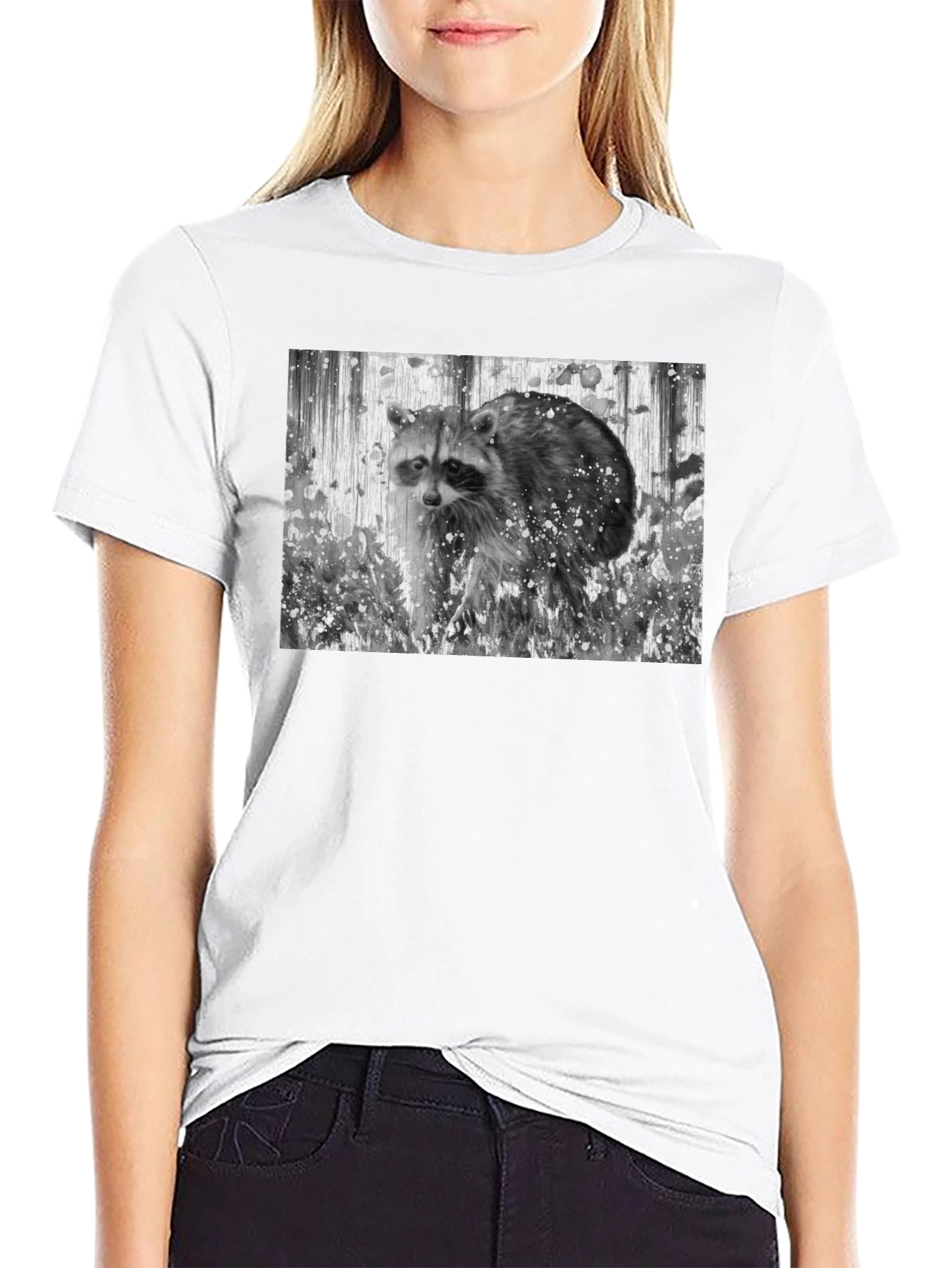 Raccoon Graphic Tee - Black Casual T-Shirt