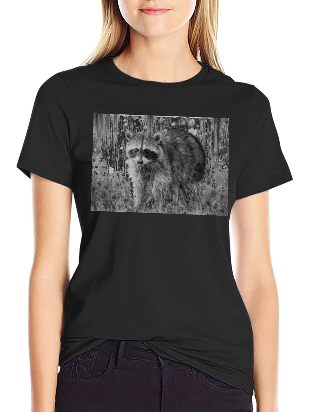 Raccoon Graphic Tee - Black Casual T-Shirt