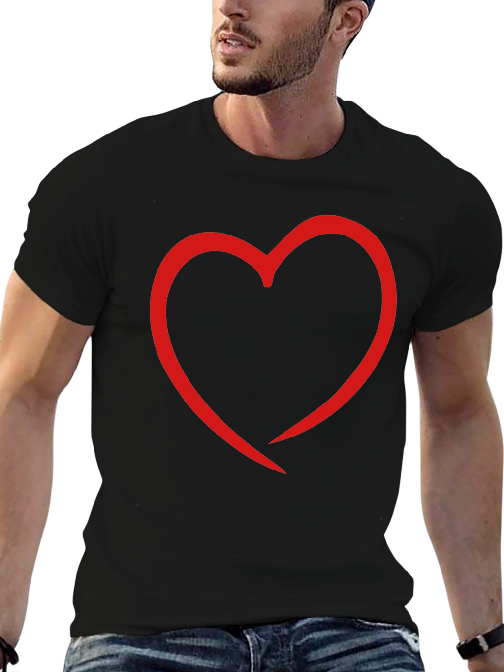 Heart Outline Graphic Print Black T-Shirt