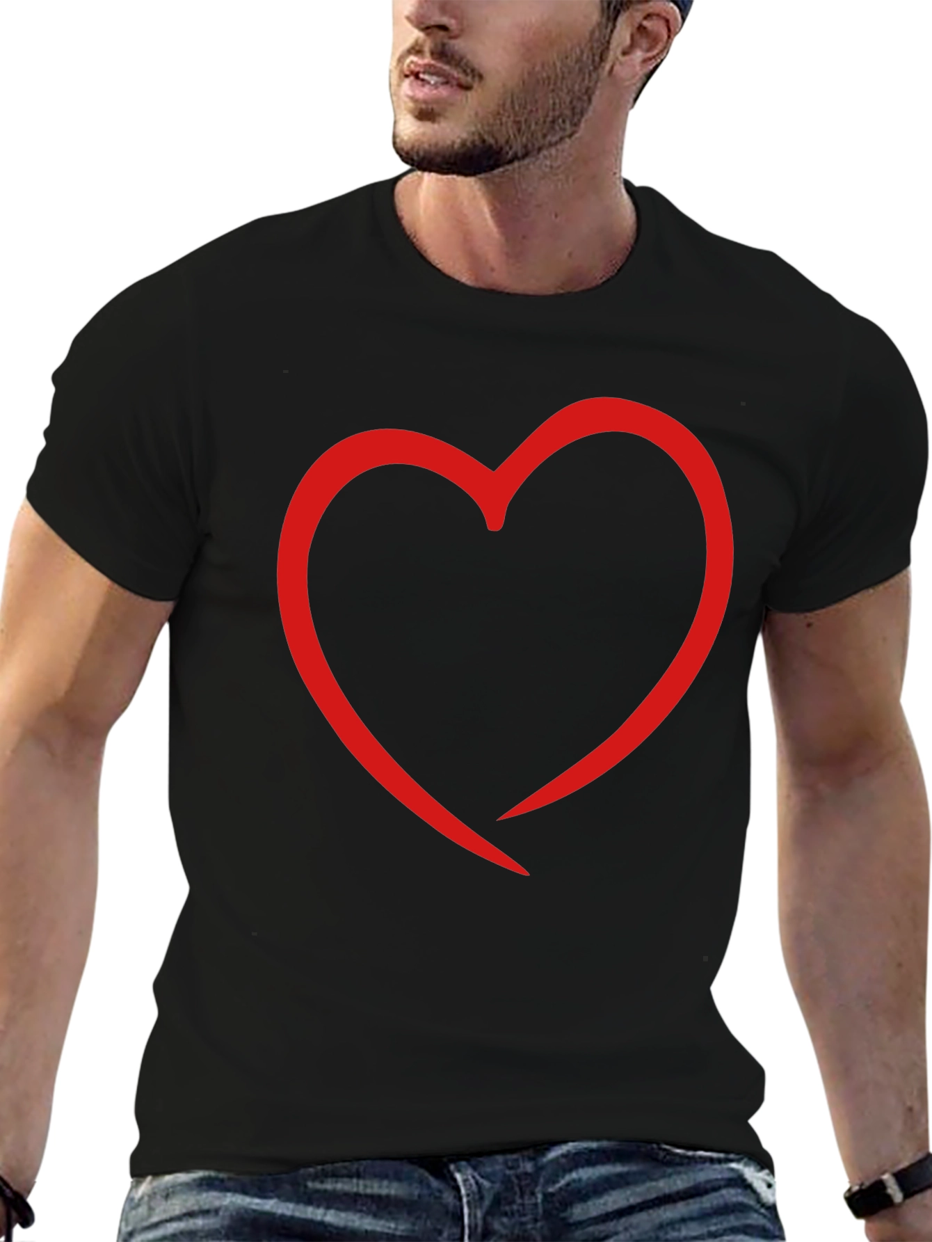 Heart Outline Graphic Print Black T-Shirt