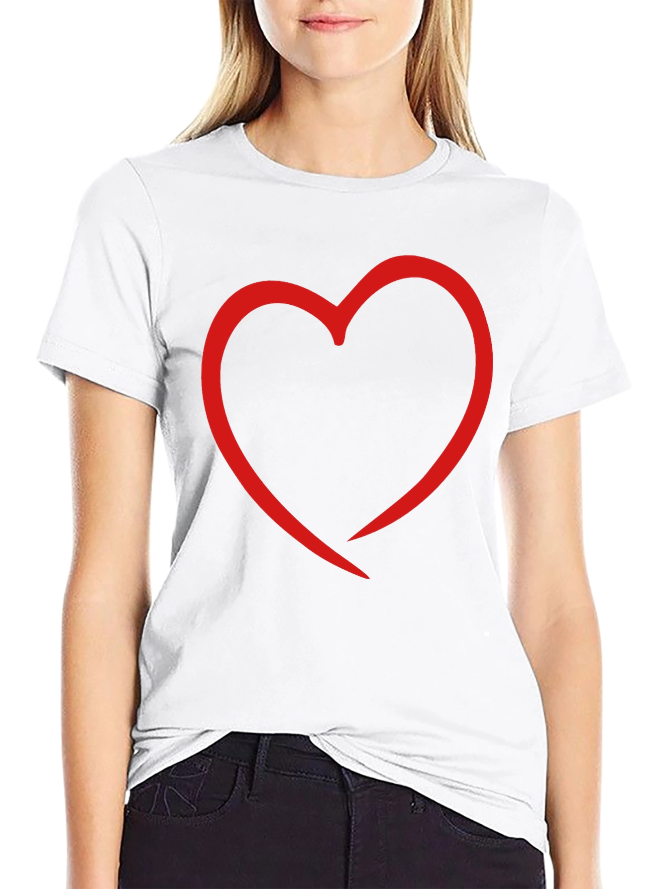 Heart Outline Graphic Print Black T-Shirt