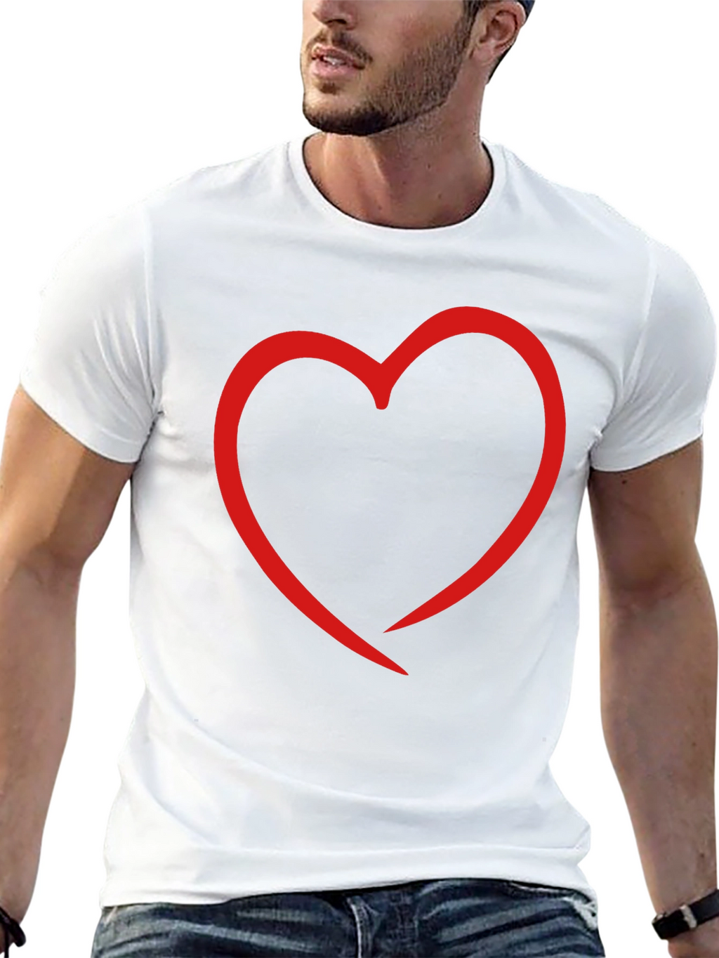 Heart Outline Graphic Print Black T-Shirt